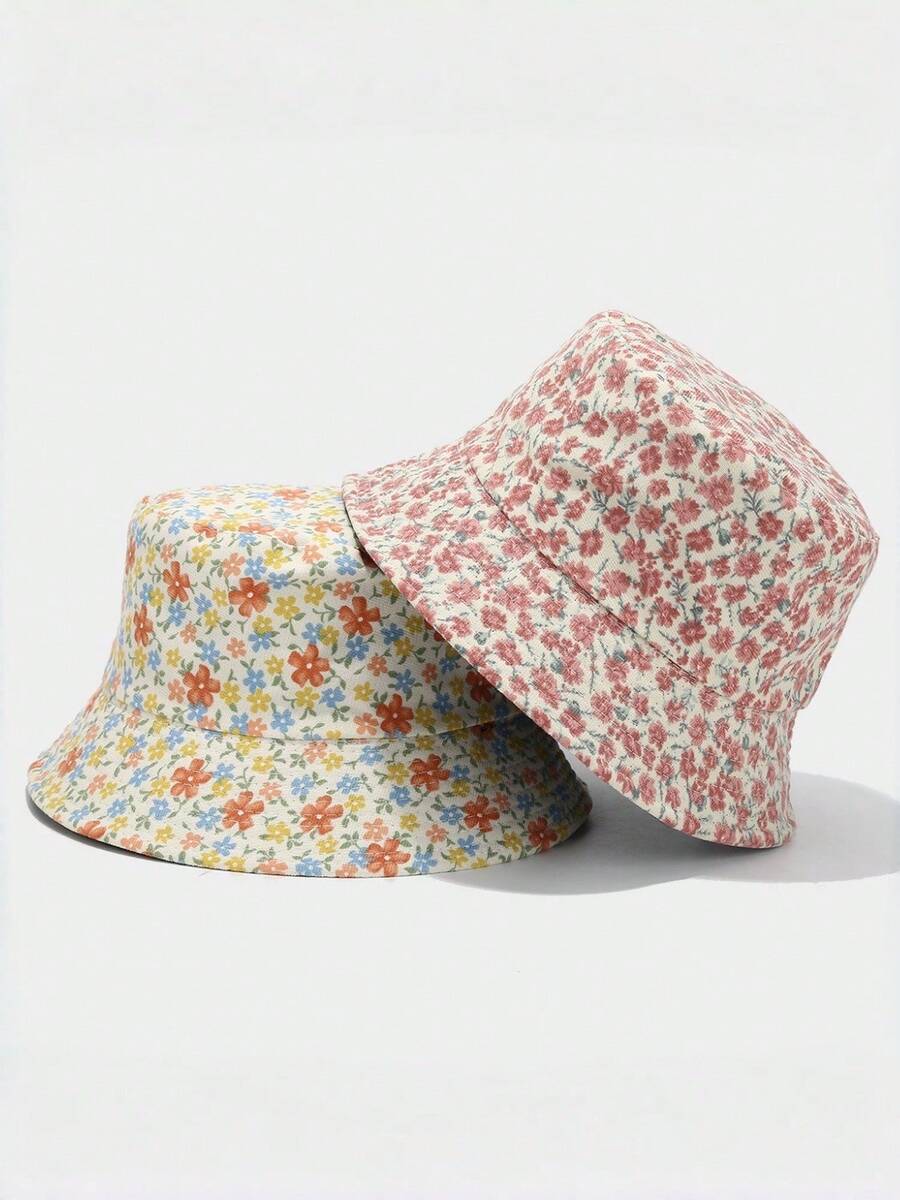 New Fresh Ditsy Floral Versatile Bucket Hat For Women, Spring/Summer Student Casual Sun Protection Reversible Bucket Hat, Sweet And Fresh - Small Floral Fisherman's Hat - View 1