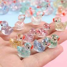 10/20/50/100pcs Multi-Color Glitter Transparent Mini Duck Resin Figurines, Mixed Color Glitter Transparent Duck Decor Toys, DIY Cream Glue & Slime Craft Toys, Suitable For Kids And Adults, Moss Micro Landscape Decoration, Party Fillers & Classroom Reward Gifts - Multicolor - View 2