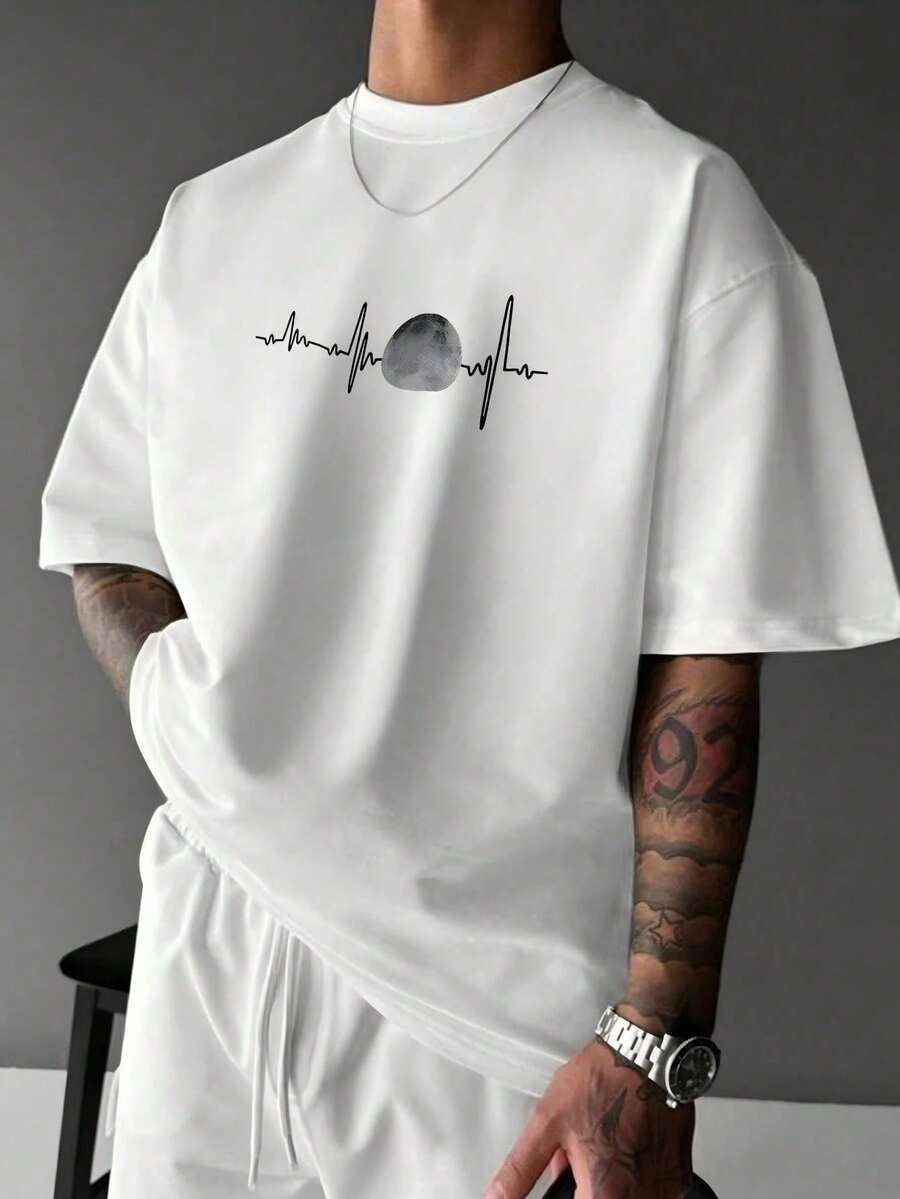 Men's Short-Sleeved T-Shirt, Casual Everyday Style, With A Classic Crew Neck And Stylish Letter Print, Full Of Modern Charm. Sold Individually. - 白色 - 查看 1