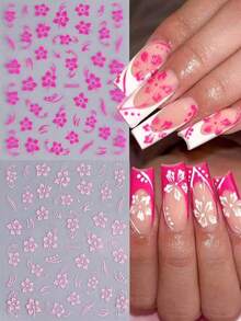 3D Hawaiian Floral Nail Stickers - Hibiscus Flower Decals DIY Tropical Summer Spring Pink, Rose Red, Yellow, Blue, Black, White Floral Nail Art Stickers Self-Adhesive Nail Decoration - Multicolor - View 6
