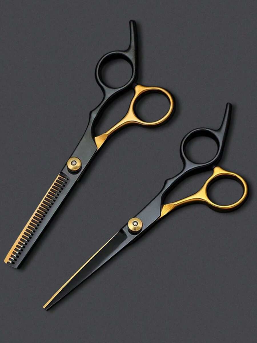 2pcs/1pc Professional Hair Scissors And Trimmer Set - Stainless Steel Black Gold Hair Scissors Set With Styling Comb, Ergonomic Design Salon Grade Home Haircutting Tools, Perfect Gift For Hairstylists