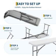 BouPower 6 Feet Folding Bench, 2-Pack Plastic Folding Bench With HDPE Top & Handle, Portable In/Outdoor Picnic Party Camping Dining Seat For Picnic, Camping, Parties & Sports Events - White - View 6
