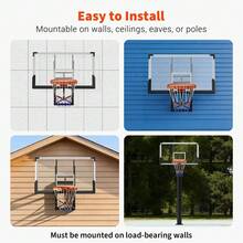Gaderth 54 Inch Wall Mounted Basketball Hoop, 8-10 FT Adjustable Height Shatterproof PC Backboard Basketball Goal With 18 Inch Solid Rim For Indoor & Outdoor Use, Home, Gym, Backyard - Black 54inch - View 7