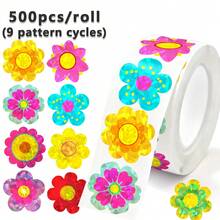 500 piezas (1 rollo) Pegatinas de flores asimétricas con láser, pegatinas con forma de flor brillante en 9 colores, pegatinas motivacionales para escuela, hogar y entrenamiento, pegatinas para decoración de regalos, embalaje y sellado, útiles escolares - Dibujos animados - Ver 7