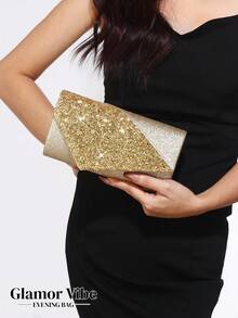 Sparkling Rhinestone Decorated Evening Clutch - Gold Glitter Envelope Bag With Detachable Chain, Suitable For Weddings, Galas And Parties - Gold - View 4