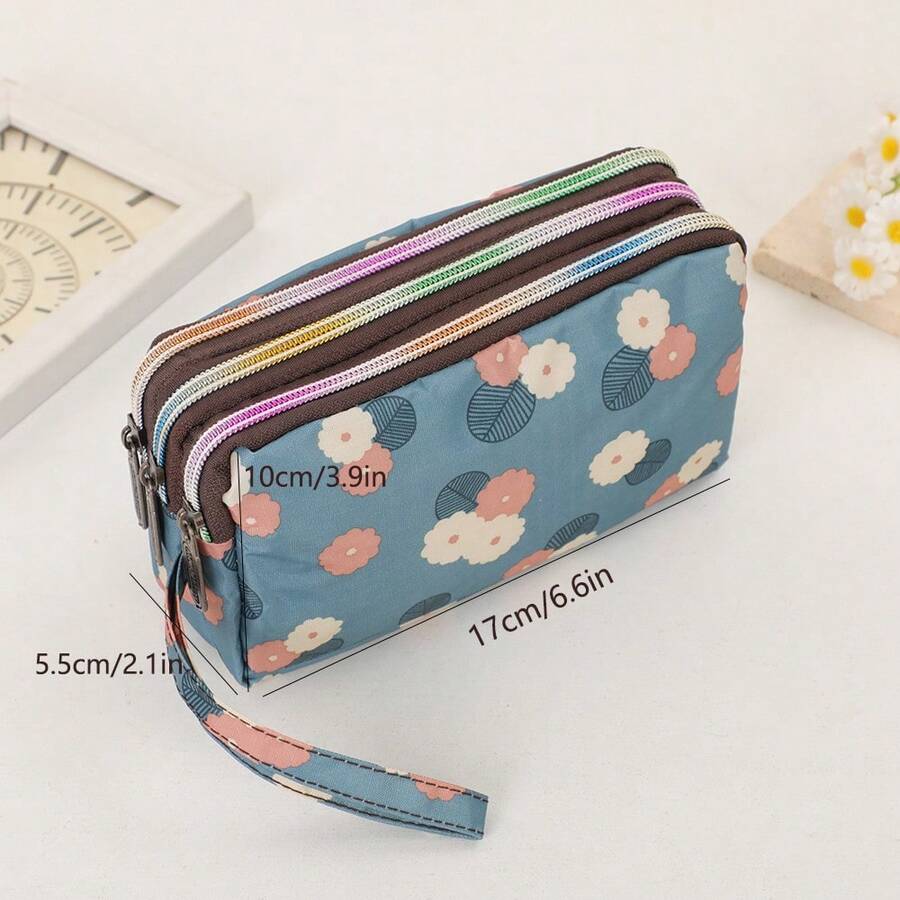 女款手拿包 3層長夾 大容量鑰匙包 休閒手機包 女用錢包 - 藍色 - 查看 1