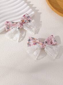 2pcs/4pcs Juego de pinzas para el cabello con lazo de malla floral para niñas, combinación adecuada para decoración diaria - Multicolor - Ver 6