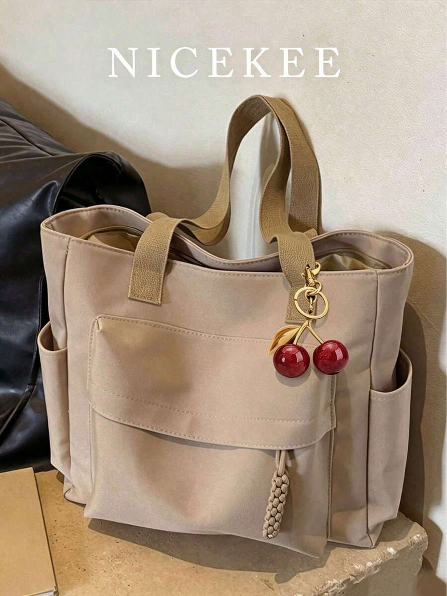 Bolso Bandolera de Gran Capacidad de unicolor y Elegante, Bolso Tote Versátil para Estudiantes, Clases, Desplazamientos y Salidas