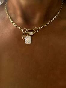 1PC Gold Screw Shaped A-Z Letter Necklace With Lock And White Diamond Chain, Unique Luxury Style, Suitable For Women's Daily Work Decoration - Yellow Gold - View 13