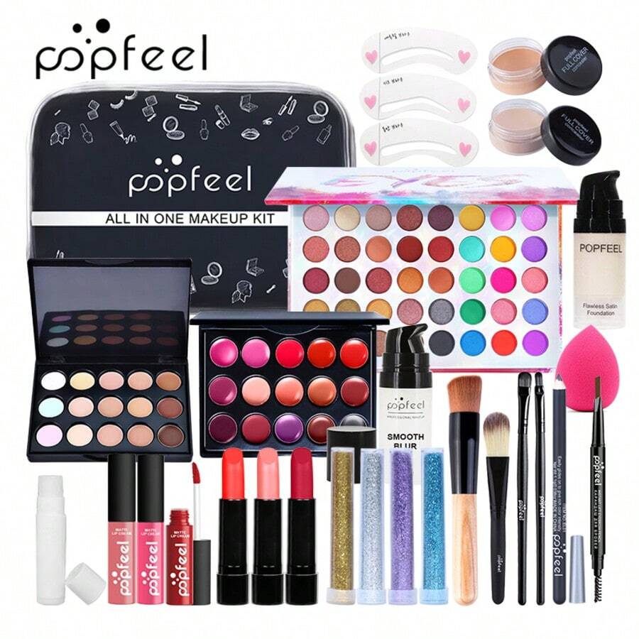 Popfeel All-In-One Makeup Set, Includes Full Face And Eye Makeup, Tools And Primer. Long-Lasting And Smudge-Resistant. Comes With Portable Storage Bag, Suitable For Beginners, Daily Use, Dates And Travel. - Baby Pink - View 1
