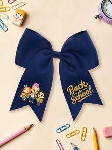 1pc Back To School Cartoon Pencil Print Large Bow Hair Clip, Preppy Ribbon Hairpin, Sweet Student Hair Accessory For Young Girls - Three Girls - View 9