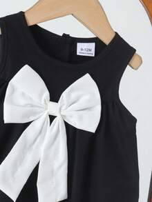 Baby Girl Korean Style Elegant Puff Chest 3D Big Bow Decor Ruffle Hem Sleeveless Round Neck Princess Dress Summer Birthday Party Formal Gown Thin - Black - View 3