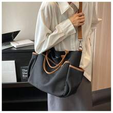Shopping Bag With Contrast Trim, Casual Multi-Pocket Bag For Graduates, Teenage Girls, Freshmen, - 黑色 - 查看 6