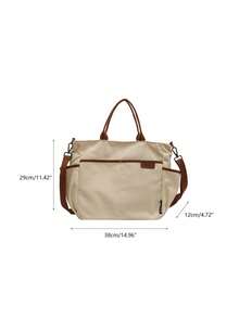 Shopping Bag With Contrast Trim, Casual Multi-Pocket Bag For Graduates, Teenage Girls, Freshmen, - 黑色 - 查看 10