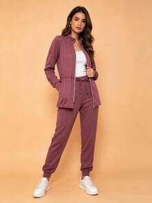 Women's Lisa Set, Stretchy Wool Fabric, Pants With Pockets. - Deep Pink - View 3