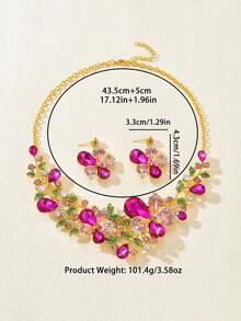 3 peças/Conjunto Colar de Cristal Cintilante Vazado da Moda Feminina Nupcial, Conjunto de Joias Luxuoso Adequado para Jantares de Alto Padrão e Casamentos - Jin Meihong 189-2 - Visão 11