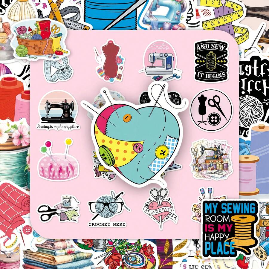 50pcs Cartoon Fun Warm Nostalgic Decorative Suitcase Glass Stickers For Yarn Knitting Fabric Sewing Enthusiasts - Multicolor - View 1