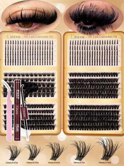 ISEEN Set Bulu Mata Palsu 560 pcs, Perlengkapan Alat DIY Bulu Mata, Set Ekstensi Bulu Mata Cluster, Set Bulu Mata Individual D Curl, Termasuk Lem dan Perekat Bulu Mata, Pinset Bulu Mata untuk Penggunaan Pribadi