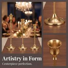 WAXJJDW 3-Piece Vintage Brass Taper Candle Holders Ingolden Finish. Ideal Decor For Dining Tables And Fireplaces. Perfect For Weddings, Christmas,Thanksgiving,Parties And Daily Home Use.Exquisitely Packaged, Great As Housewarming Gifts. Candles Not Included. - 彩色 - 查看 1