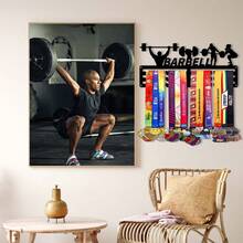 1PC Barbell Weightlifting Gold Silver Bronze Medal Display Rack, Metal Wall Decor Storage Rack, Suitable For Sports Awards, Weatherproof Display For Collectibles, Perfect For Sports Enthusiasts And Athletes, Indoor And Outdoor Display, Ideal Gift For Sports Fans And Champions - Black - View 7