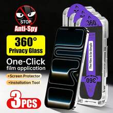 Yezodawee 3片裝 360°隱私螢幕保護貼，附自動安裝套件，相容 iPhone 17/16/15/14/13/12/11/XS Max/XR 系列，9H 鋼化玻璃隱私螢幕保護貼，防刮、防指紋，完美貼合，相容動態島，全螢幕覆蓋保護 - 黑色 - 查看 32