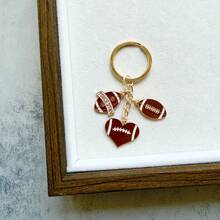 Football Helmet & LOVE Alloy Enamel Keychain, Rugby Fan Merchandise Gift, Drop Oil Sports Bag Charm - Style #1 - View 2