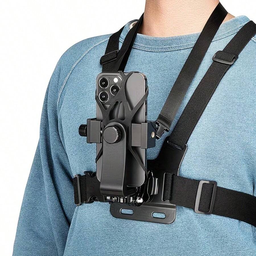 Adjustable Chest Mount Phone Holder Harness, Action Camera - Black Soft Pouch Design, Suitable For Cycling, Kayaking, Fishing, Skateboarding POV/VLOG Recording, Adventure Gear - Multicolor - View 1