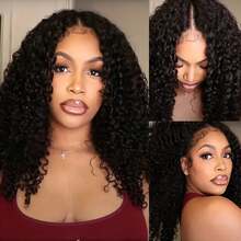 V Part Wigs Minimal Leave Out Upgrade U Part Kinky Curly Human Hair Wigs For Women Glueless Wear and Go Clip In Half Curly V Shape Wig 180% Density Natural Color 14-22 Inch - Natural Black - Übersicht 5