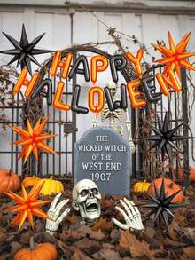 1組 Happy Halloween 氣球橫幅 40.64cm，Happy Halloween 3D蝙蝠鋁箔氣球 55.88cm，6顆黑色與橘色星星鋁箔氣球，適用牆面裝飾、居家、戶外、室內、生日派對佈置 - 彩色 - 查看 5