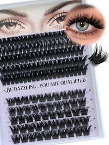 150 Peças Cílios em Tufos Curvatura D, Cílios Falsos de Vison Sintético Fofos, 10 Fileiras de Tufos, Comprimento Misto 12-14mm, Volume Extra Espesso, Cílios Individuais para Maquiagem, Cílios Falsos Pretos, Cílios Falsos DIY em Casa - D - Visão 2