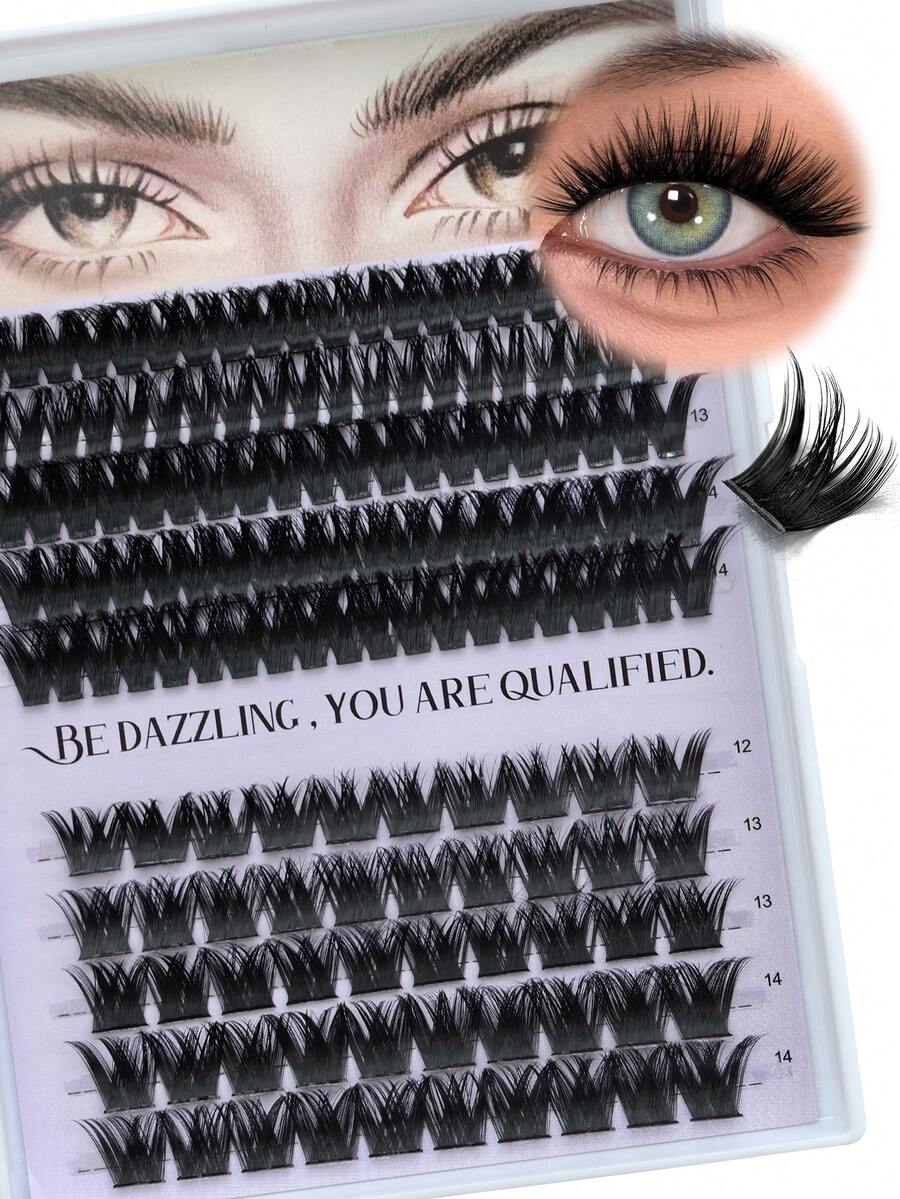 150 Peças Cílios em Tufos Curvatura D, Cílios Falsos de Vison Sintético Fofos, 10 Fileiras de Tufos, Comprimento Misto 12-14mm, Volume Extra Espesso, Cílios Individuais para Maquiagem, Cílios Falsos Pretos, Cílios Falsos DIY em Casa