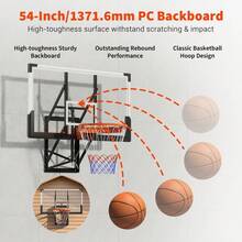 Gaderth 54 Inch Wall Mounted Basketball Hoop, 8-10 FT Adjustable Height Shatterproof PC Backboard Basketball Goal With 18 Inch Solid Rim For Indoor & Outdoor Use, Home, Gym, Backyard - Black 54inch - View 2