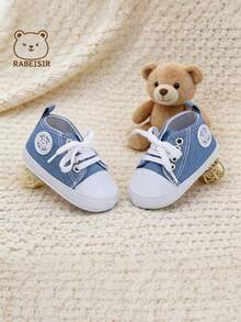 RABEISIR Toddler Bear Design Canvas Lace-Up Pre-Walker Shoes, Infant's First Walking Shoes, Indoor & Outdoor Stylish Outfit, Spring & Autumn - Baby Blue - View 4