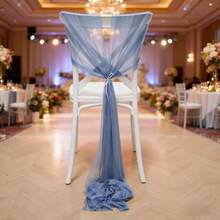 10 Pieces Wedding Tulle Sashes For ​Decoration Ribbon Chair Back Rectangular Cheesecloth Rustic Photography Props Decoration Elegant Anniversary Dinner Graduation Party Barbecue Ceremony Reception - Dusty Blue - View 5