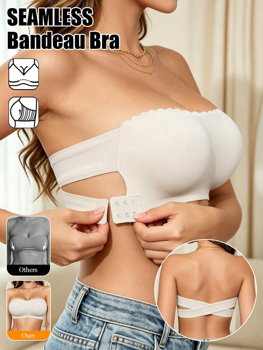 Women'S Strapless Push Up Bandeau Tube Top Underwear Sexy Cross Design Removable Pads Bride Lingerie Set It Suitable For Wedding Dates Party - White - View 1
