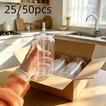25/50pcs, 16oz Single-Layer Clear Plastic Cups With Straw And Lid. Portable, Durable, And Reusable Coffee Cups, Camping Mugs, Juice Bottles. Suitable For Weddings, Parties, Office, Everyday Use, Teacher's Day, Mother's Day, And Graduation Season. - 透明/25pcs - 查看 7