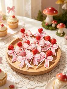 48pcs Fairy Butterfly Lollipop Decor Cards, Lollipop Packaging Bags, Candy Boxes, Lollipop Cardboards, - Pink Bow - View 4