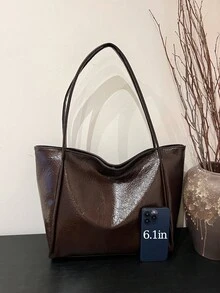 Tas Tote Wanita Serbaguna Gaya Modern, Seri Warna Solid Minimalis, Tas Bahu/Tas Komuter - Coffee Brown - View 8