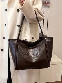 Tas Tote Wanita Serbaguna Gaya Modern, Seri Warna Solid Minimalis, Tas Bahu/Tas Komuter - Coffee Brown - View 5