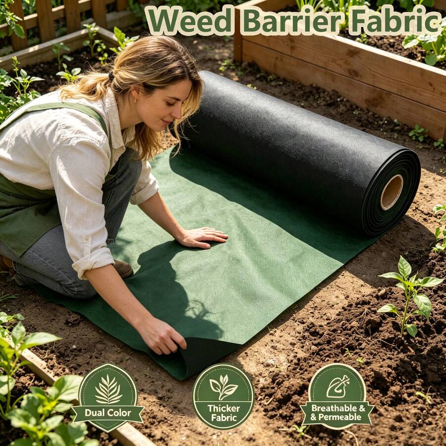 Control Tape With 11 Ground Pegs, Green And Black, Suitable For Greenhouses, Vegetable Gardens, Orchards, Courtyards, And Paths. Breathable And Water-Permeable, It Controls Weeds Beautifully, Is Easy To Lay, And Is Available In Multiple Sizes. - Y-lH - View 1