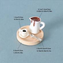 4pcs/Set Mini Coffee Pot Tray Set 1:12 Simulation Miniature Coffee Cup Spoon Model Miniature Cup Tray Doll House Kitchen Accessories Micro Scene Shooting Decoration Props, Cute Miniature Set, High-Quality Gift For Doll House Enthusiasts - Multicolor - View 9