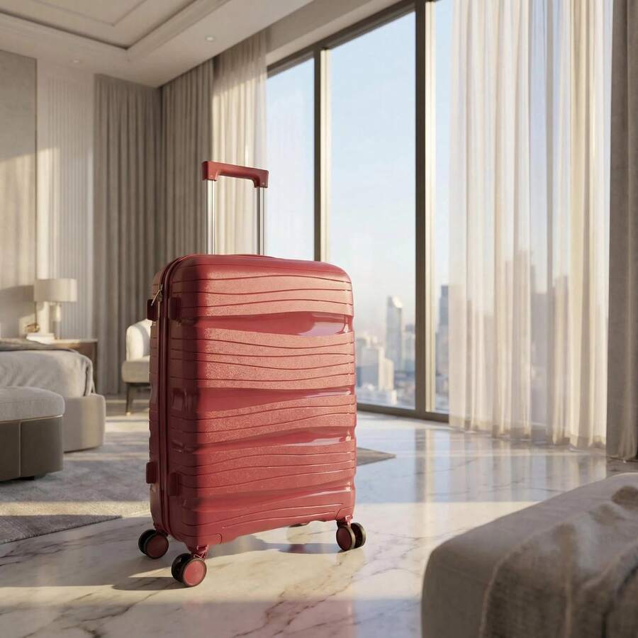Carry-On Suitcase 10kg Premium Polypropylene PP Ultra Resistant Expandable With 360 Degree Double Wheels Built-In Lock Organized Internal Compartment Hand Luggage Rigid Bag - Red - View 1