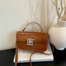 Premium Vintage Small Handbag For Women, New Oil Leather Square Tote, Fashion Versatile Shoulder & Crossbody Bag - Brown - View 13