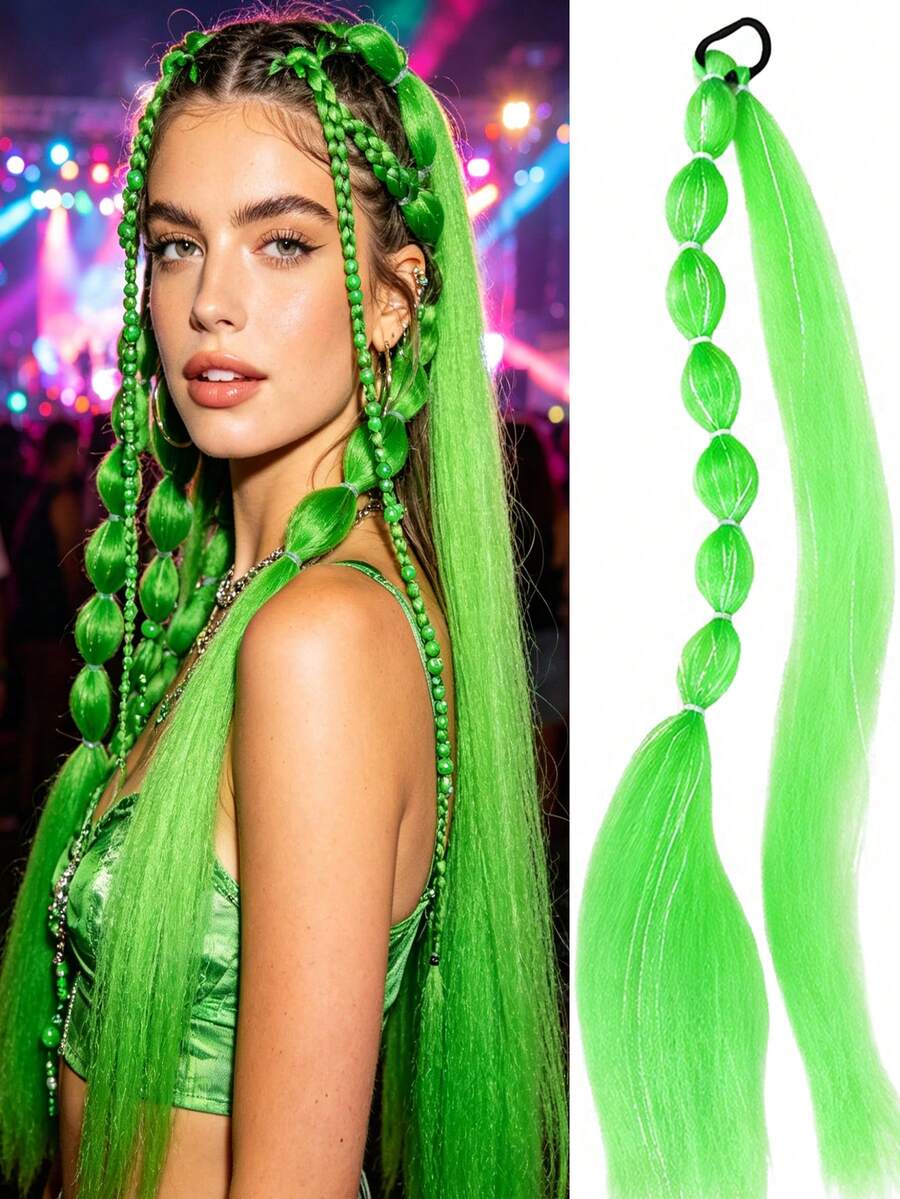 Extensiones de Cabello Cola de Caballo Recta con Burbujas-Extensiones Ligeras de 24 Pulgadas (Con Reflejos Plateados), Cola de Caballo Sintética Ombré, Adecuada para Todas las Edades, Y - Multicolor - Ver 1