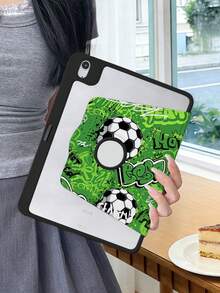 1件裝：運動風塗鴉足球印花壓克力旋轉支架保護殼，適用於 iPad 11 A16/10/9/8、Air 11 2026 (M4)、Pro 11 2025。全方位防震護角、支援自動喚醒/睡眠、中性款、適合辦公/學習/送禮、多角度支撐、非磁性保護殼 - 彩色 - 查看 4
