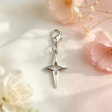 10pcs Silver Mini Star Pendant Keychain, Minimalist Cross Star Pendant, Detachable Lobster Claw Buckle Accessory - Silver - View 4