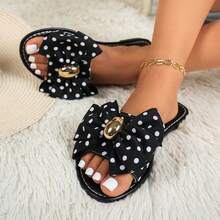 1 Pair Summer European & American Style Sweet Fashion Round Toe Women's Buckle Handmade Woven Bow Flat Slide Sandals - Black Floral Pattern - View 10