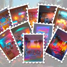36pcs Holographic Rainbow Glitch Room Stickers Pack | Aesthetic Y2K Vaporwave Retro Bedroom Interior Scene Graphics | Vinyl For Journaling & Scrapbooking - Rectangle - View 3