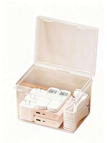 1pc PP Dual Buckle Rectangular Transparent Lid Plastic Storage Box, Sample Display Box For Jewelry, Teaware, Stationery, Desktop Organizer - Transparent - View 5