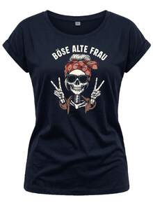 Women's Skull Print Tee With Sassy Quote – Biker T-Shirt For Festival, Rock & Moto Fans – Cotton In Blue, Grey Or Black S– 2XL - 34-36 = Size S US Women's Numeric - View 8